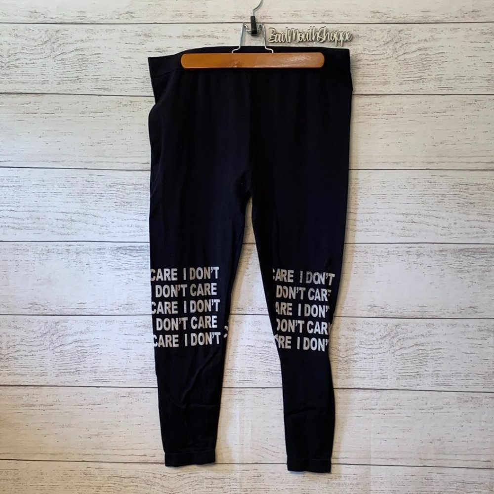 I DON'T CARE Rainbow Stretch Plus Size Black Leggings